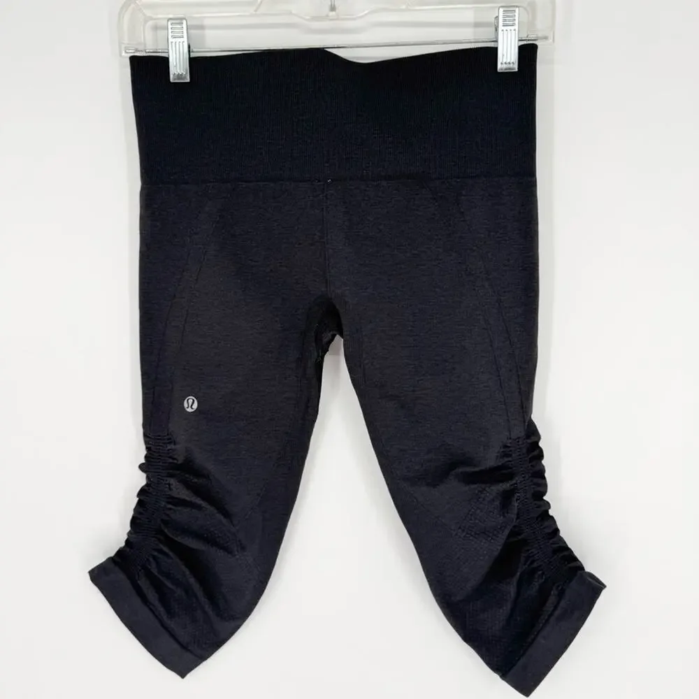 Lululemon In The Flow Crop II Ruched Capri Seamless Leggings Heathered Deep Coal